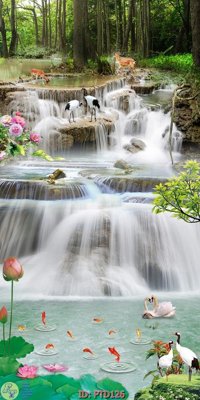 Download file gốc File phong thủy đứng thác nước PTD126 (in lụa) cao cấp