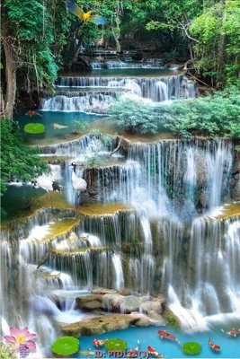 File ảnh File phong thủy đứng thác nước PTD132 (gốc) dùng in Pano