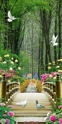 File tranh File phong thủy đứng thác nước PTD142 (gốc) chủ đề động vật