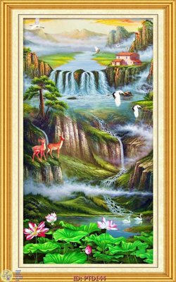 File tranh gốc File phong thủy đứng thác nước PTD144 (sắc nét từng chi tiết)