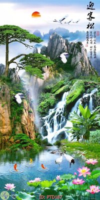 File in lụa File phong thủy đứng thác nước PTD187 (hoa văn) File phong thủy đứng thác nước PTD187