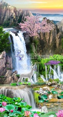 Ảnh gốc File phong thủy đứng thác nước PTD2018 (độ nét cao) in tráng gương