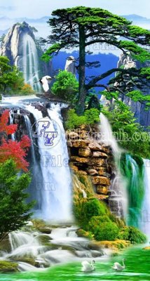 File in lụa File phong thủy đứng thác nước PTD2051 (phong cảnh) File phong thủy đứng thác nước PTD2051