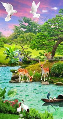 File tranh File phong thủy đứng thác nước PTD2052 (bản gốc) treo tường