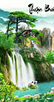 File tranh File phong thủy đứng thác nước PTD2054 (bản gốc) in lụa 3D