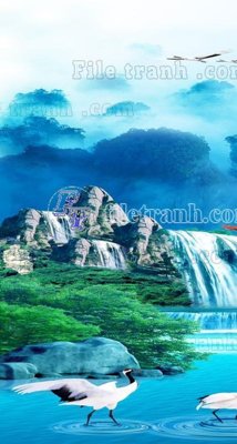 File gốc File phong thủy đứng thác nước PTD2077 (chủ đề hiện đại) trang trí