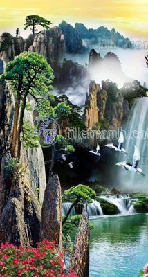 File gốc File phong thủy đứng thác nước PTD2079 (in mica) trang trí