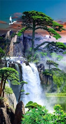 File in lụa File phong thủy đứng thác nước PTD2085 (hoa văn) File phong thủy đứng thác nước PTD2085