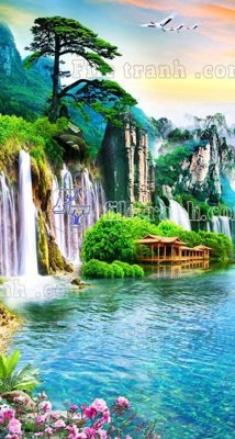 File gốc File phong thủy đứng thác nước PTD2094 (in tráng gương) nghệ thuật