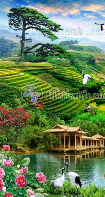 File tranh File phong thủy đứng thác nước PTD2111 (gốc) phong cách tối giản