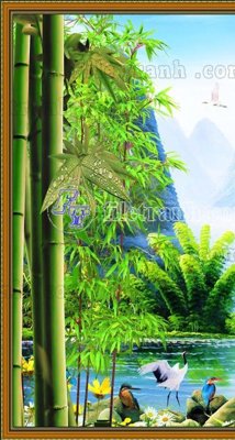 File gốc File phong thủy đứng thác nước PTD2128 (in lụa) cao cấp