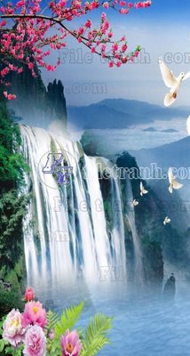 File PSD File phong thủy đứng thác nước PTD2129 (bản gốc) cho nhà in