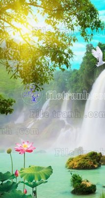 File in lụa File phong thủy đứng thác nước PTD2130 (phong cảnh) File phong thủy đứng thác nước PTD2130