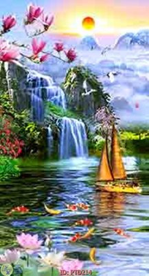 File ảnh File phong thủy đứng thác nước PTD214 (gốc) in standee