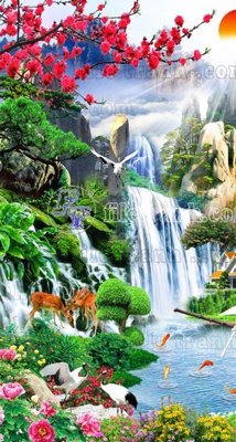 File gốc in ấn File phong thủy đứng thác nước PTD2140 (sẵn sàng tải về)