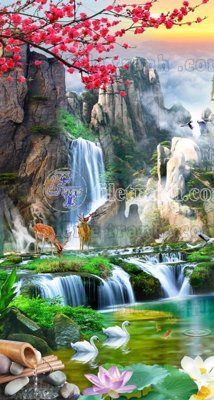 Hình ảnh file gốc in trần nhà File phong thủy đứng thác nước PTD2146