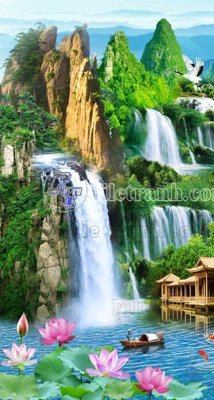 File tranh File phong thủy đứng thác nước PTD2148 (gốc) in film