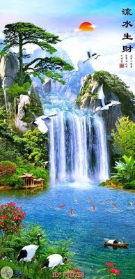 File gốc File phong thủy đứng thác nước PTD258 (ảnh chi tiết) để in trần
