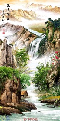 Download file gốc File phong thủy đứng thác nước PTD302 (in mica) trang trí