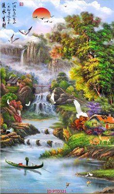 File gốc File phong thủy đứng thác nước PTD321 (in ấn) màu sắc trung thực