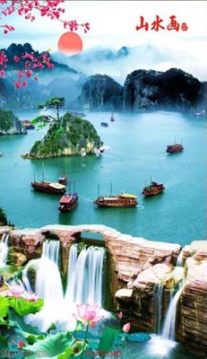 Hình ảnh file gốc File phong thủy đứng thác nước PTD340 cho in UV