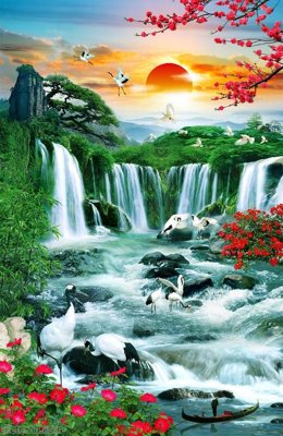 File PSD File phong thủy đứng thác nước PTD392 (chất lượng in ấn)