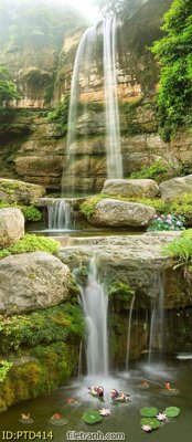 File tranh gốc File phong thủy đứng thác nước PTD414 (bản quyền) độc đáo