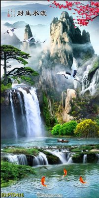 File tranh File phong thủy đứng thác nước PTD416 (ảnh gốc) chi tiết rõ ràng
