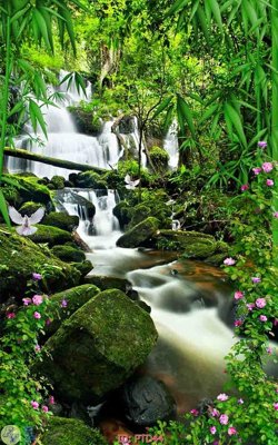 File tranh trang trí File phong thủy đứng thác nước PTD44 (file gốc)