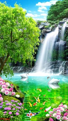 Download file tranh File phong thủy đứng thác nước PTD463 (file gốc PSD)