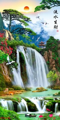 File tranh File phong thủy đứng thác nước PTD478 (gốc) chủ đề động vật