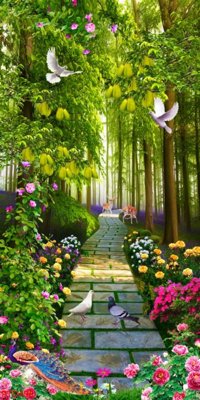 File gốc in tráng gương File phong thủy đứng thác nước PTD485 chi tiết