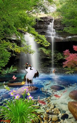 File tranh in trần File phong thủy đứng thác nước PTD491 (ảnh gốc siêu nét)