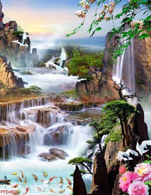 Ảnh gốc File phong thủy đứng thác nước PTD492 (độ nét cao) in mica