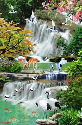 File tranh File phong thủy đứng thác nước PTD508 (ảnh gốc) in trần nhà