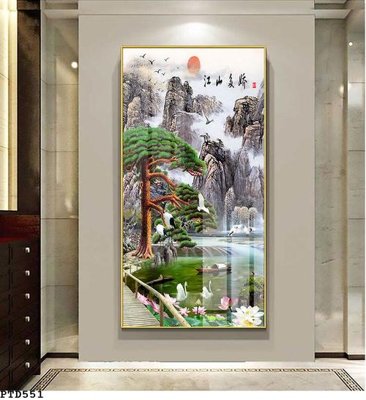 File in lụa File phong thủy đứng thác nước PTD551 (phong cảnh) File phong thủy đứng thác nước PTD551