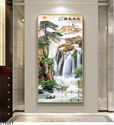 File tranh File phong thủy đứng thác nước PTD557 (gốc) in film