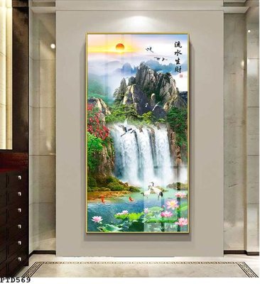 File gốc in tráng gương File phong thủy đứng thác nước PTD569 chi tiết