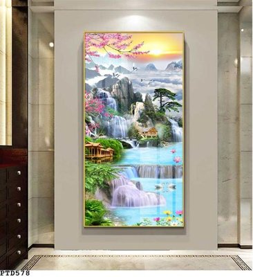 File tranh quảng cáo File phong thủy đứng thác nước PTD578 (download file gốc)