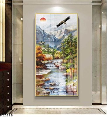 File gốc File phong thủy đứng thác nước PTD629 (in tráng gương) nghệ thuật