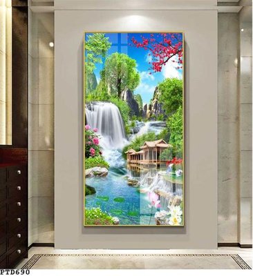File tranh File phong thủy đứng thác nước PTD690 (ảnh gốc) cho in ấn kỹ thuật số
