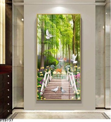 File tranh quảng cáo File phong thủy đứng thác nước PTD737 (download file gốc)