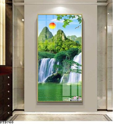 File tranh gốc File phong thủy đứng thác nước PTD760 (sắc nét từng chi tiết)