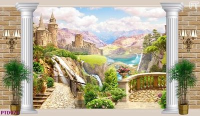 File tranh File phong thủy đứng thác nước PTD971 (ảnh gốc) chi tiết rõ ràng