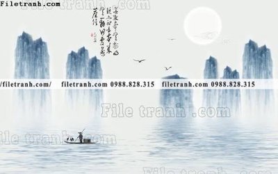 File tranh Phong canh thuy mac Trung Quoc 363 (bản gốc) treo phòng ăn