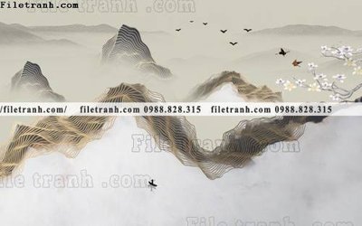 File tranh Phong canh thuy mac Trung Quoc 386 (bản gốc) in lụa 5D