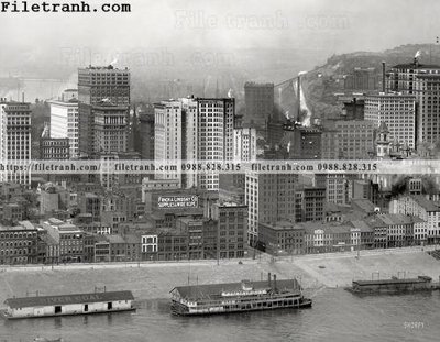 File tranh Pittsburgh Rising_ 1908 (bản gốc) treo phòng ăn