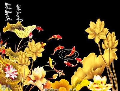 Tải file Tranh cửu ngư quần hội sen cá S1 (ảnh gốc) in gạch men