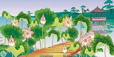 File in trần Tranh cửu ngư quần hội sen cá S106 (bản gốc 3D) sống động