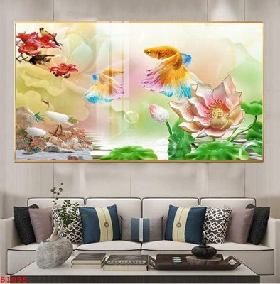 File gốc Tranh cửu ngư quần hội sen cá S1095 (bản quyền) cho in ấn